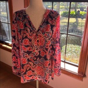 Lilly Pulitzer Red and Blue Paisley Blouse